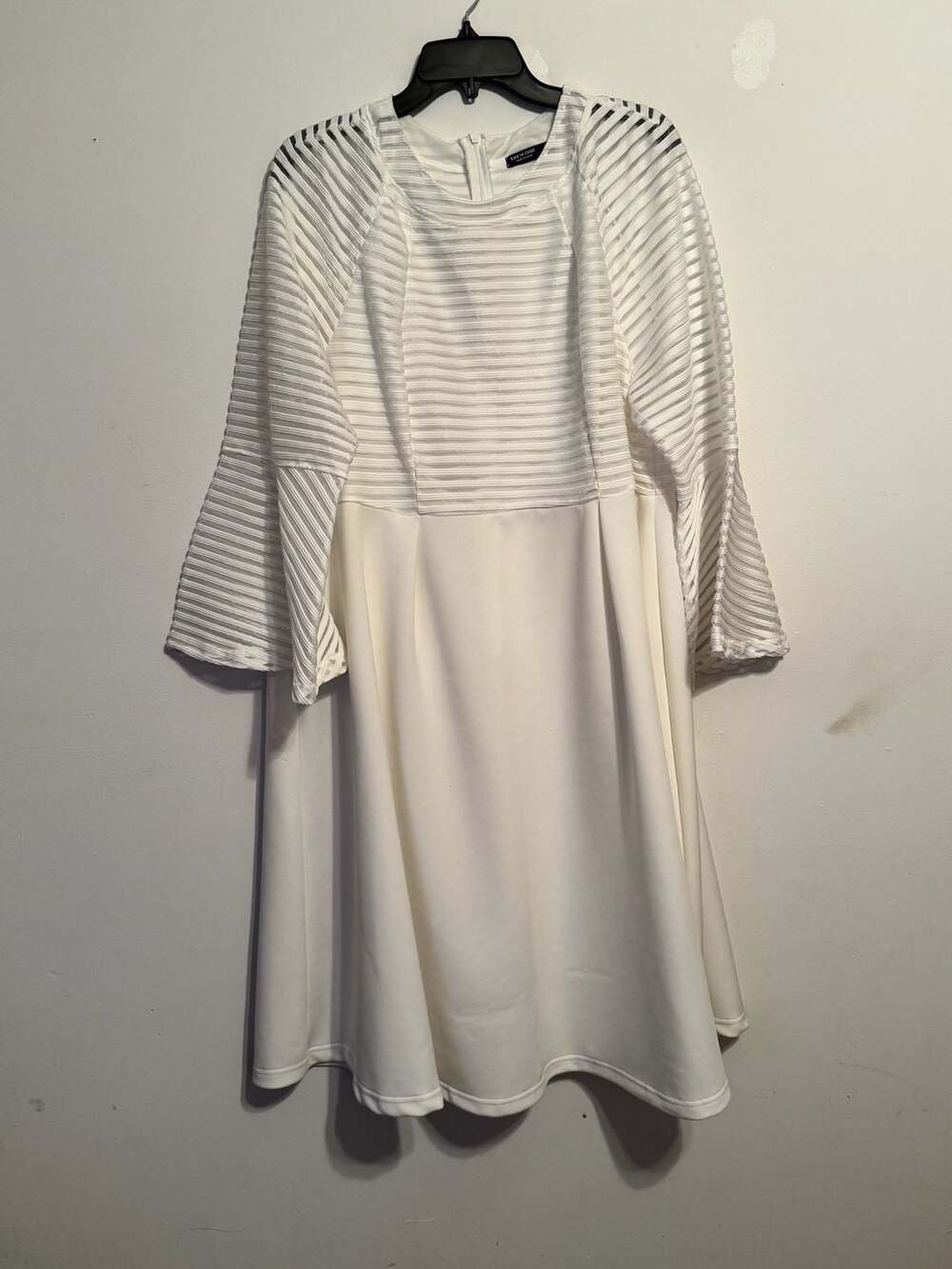 SHEIN Curve White Striped Mesh Bell Sleeve Dress 4XL